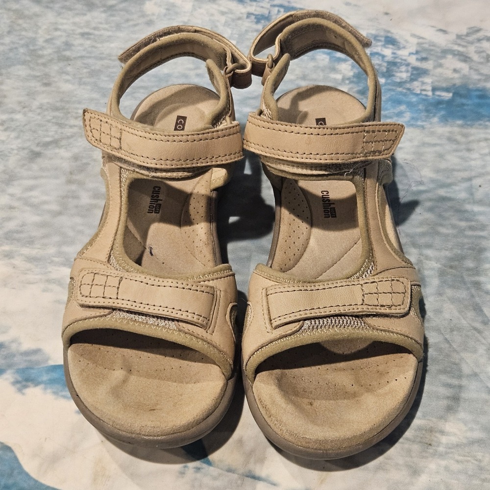 Clarks Collection Tan Leather Hook Loop Comfort Sandals Women's Size 7.5